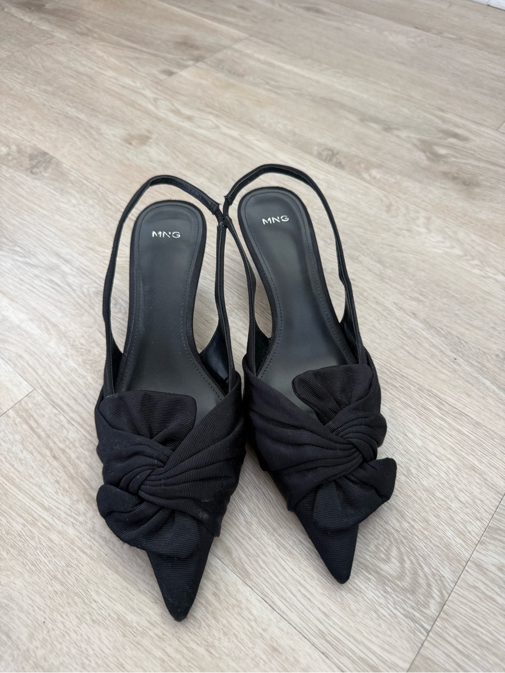 Mango Black Knotted Pointed Slingback Heels